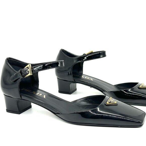 PRADA Modellerie Logo D'Orsay Square Toe Ankle Strap Mary Jane Pumps Heels - Picture 14 of 16